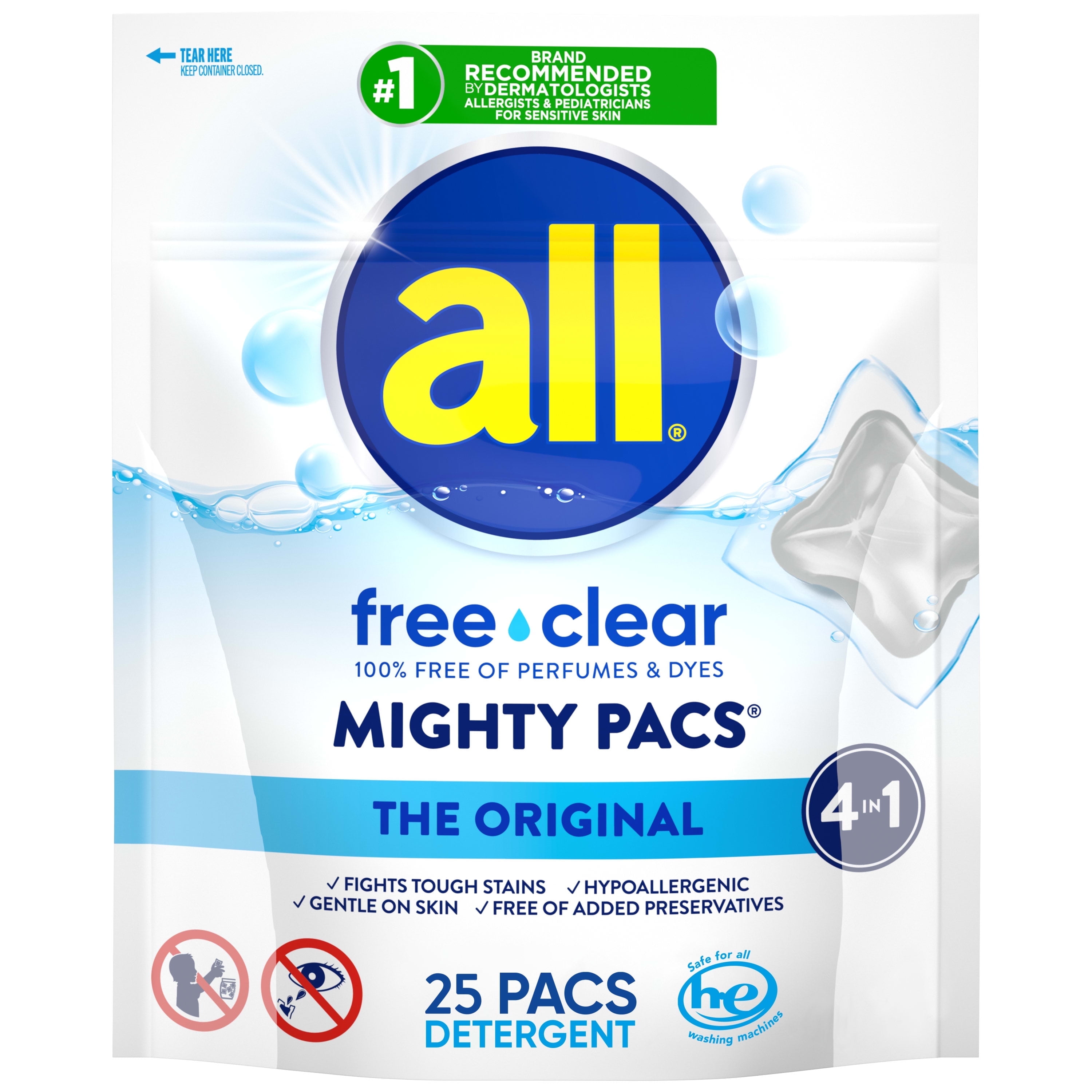 all Free Clear for Sensitive Skin Laundry Detergent Mighty Pacs, 25 Count