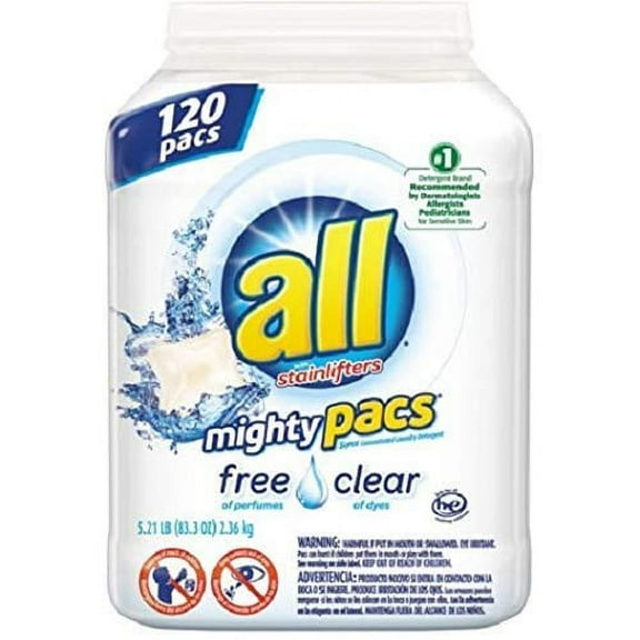 all Mighty Pacs Free & Clear Laundry Detergent (120 Count) (6 Pack)