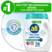 all Mighty Pacs Laundry Detergent, Free Clear Odor Relief, Tub, 56 Count