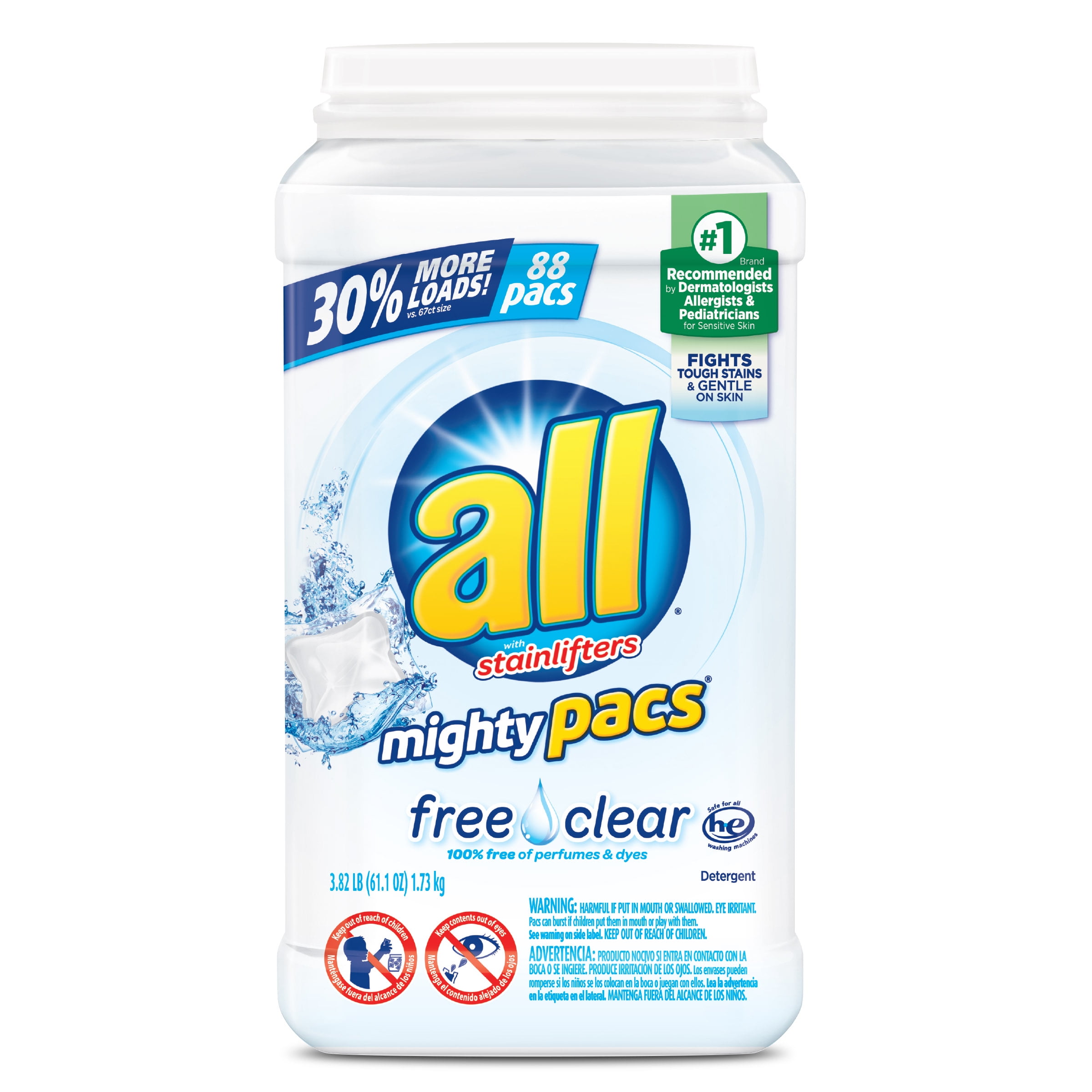 all Mighty Pacs Laundry Detergent Free Clear for Sensitive Skin, 88