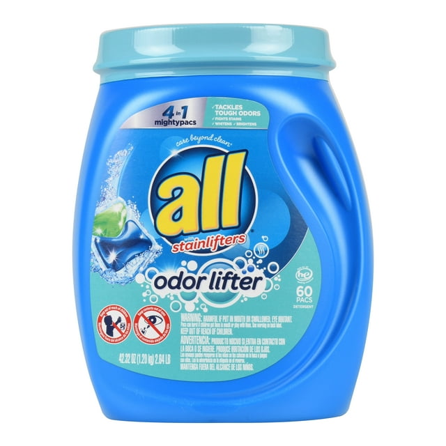 all Mighty Pacs Laundry Detergent, Odor Lifter, Tackles Tough Odors for