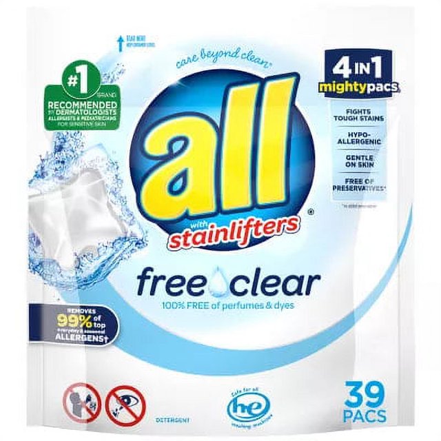 all Mighty Pacs Laundry Detergent Pacs, Free Clear for Sensitive Skin