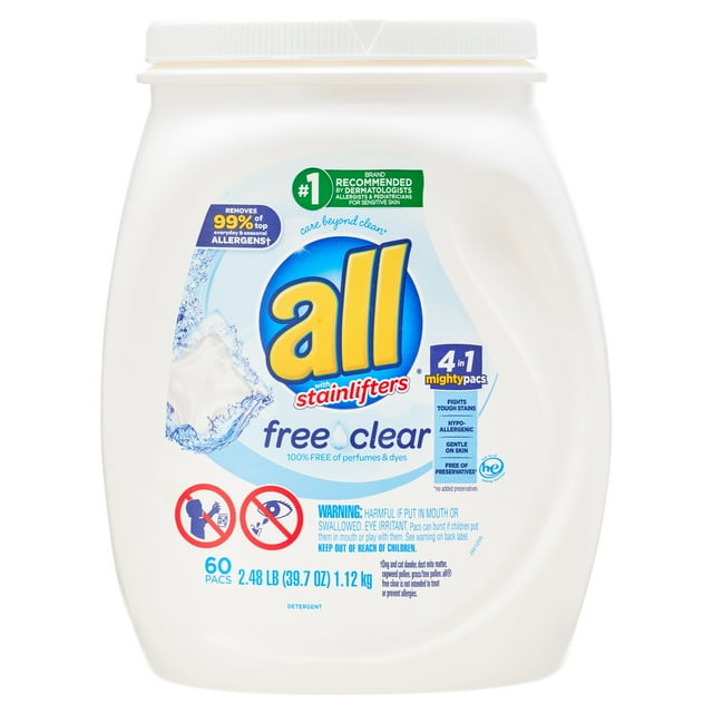 all Mighty Pacs Laundry Detergent Pacs, Free Clear for Sensitive Skin