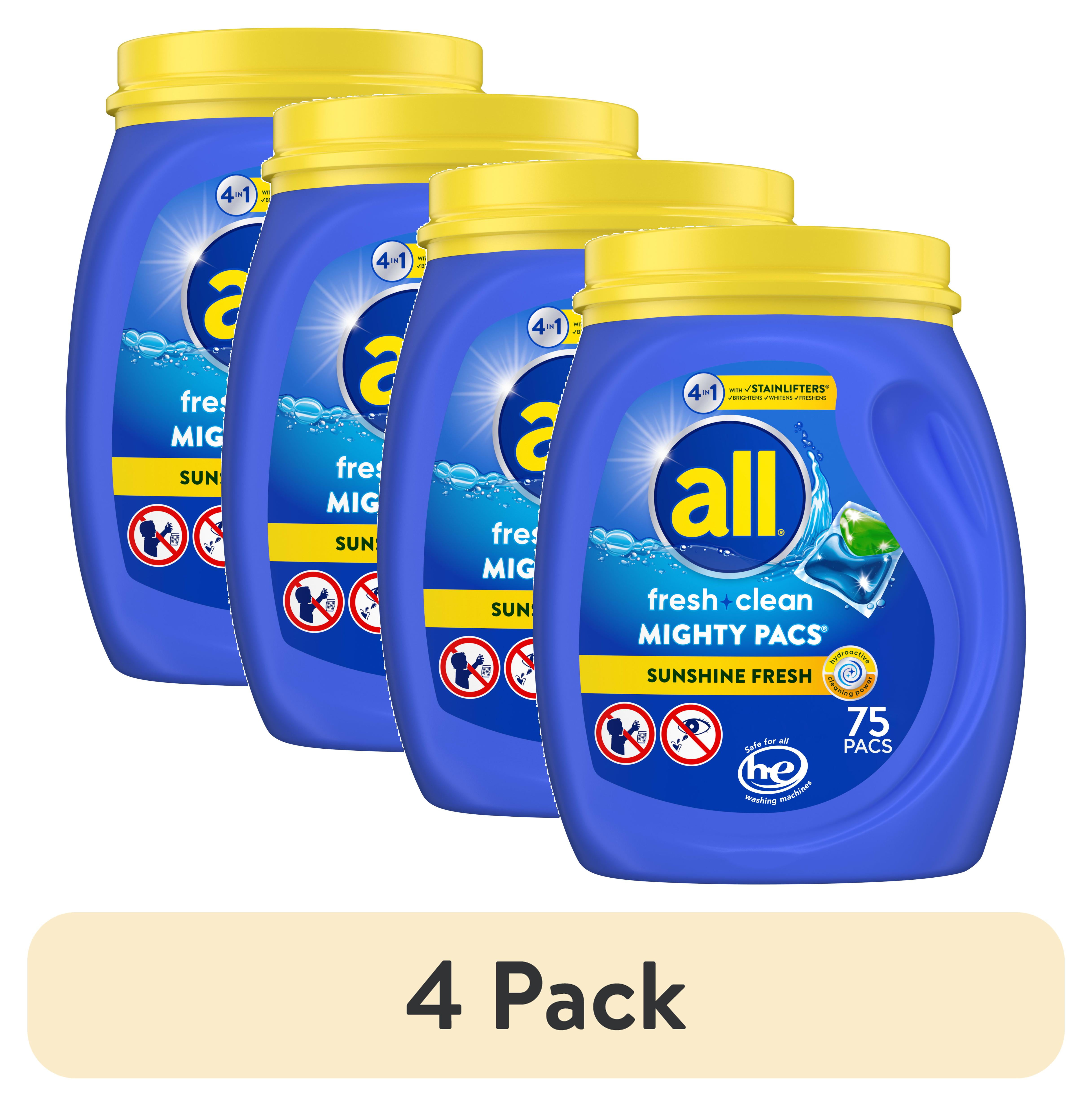 all Mighty Pacs Laundry Detergent Pacs, Fresh Clean 4 in 1 with  Stainlifters, Sunshine Fresh, 75 Count 