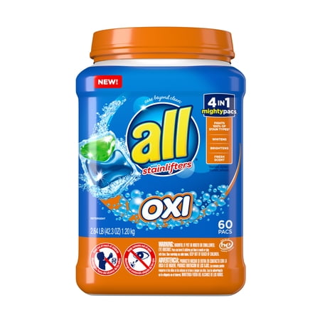 all Mighty Pacs Laundry Detergent, 4in1 with OXI , Tub, 60 Count