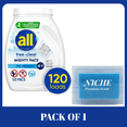 thumbnail image 1 of all free clear MIGHTY PACS Laundry Detergent Pacs, The Original, 120 ct with Scrub Sponge, 1 of 7