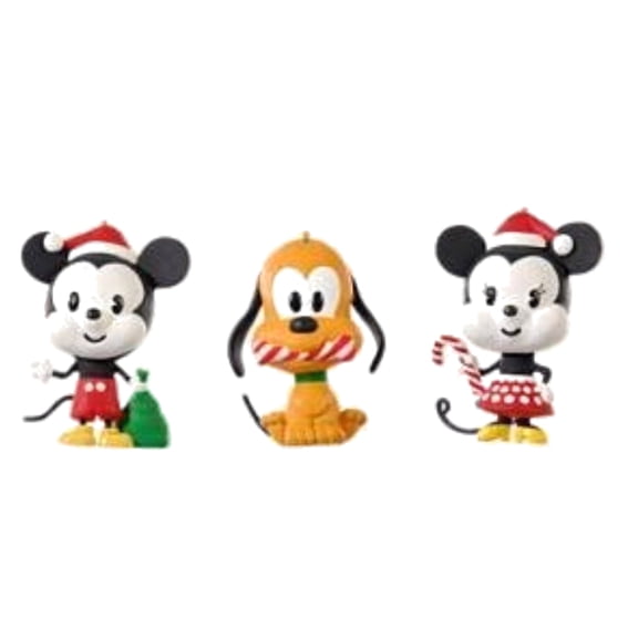 Hallmark Disney Mini Mickey Minnie Pluto Set Of 3 Holiday Christmas Ornaments