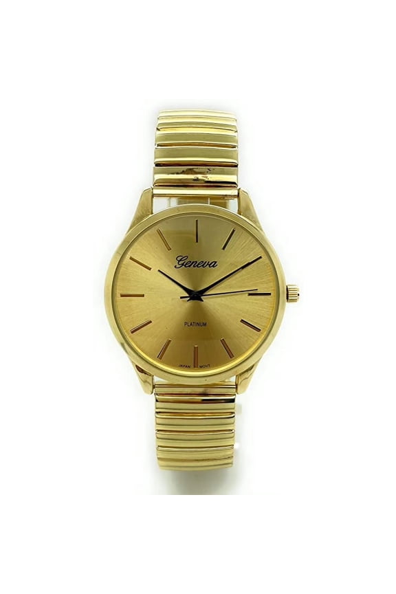 Mens Gold Tone Stretch Elastic Band Fashion Watch Black Hands