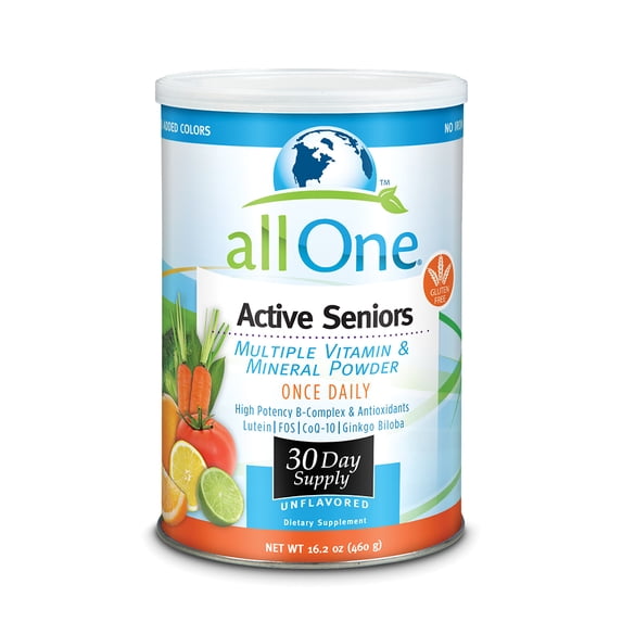 allOne Multiple Vitamin & Mineral Powder, For Active Seniors | Once Daily Multivitamin, Mineral & Amino Acid Supplement w/4g Protein (30 Servings)