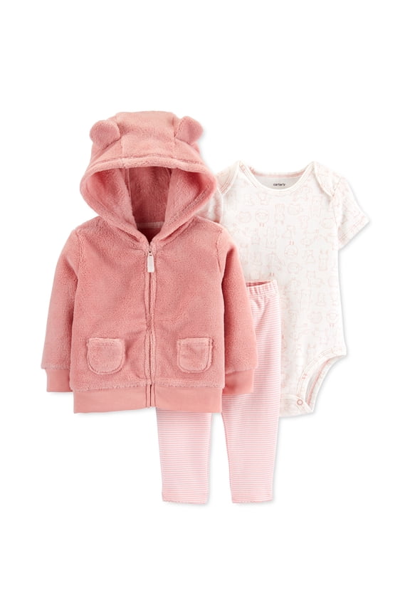 Designer Infant Girls Faux fur Hoodie Hoodie Bodysuit And Pants Set 3 Piece Set