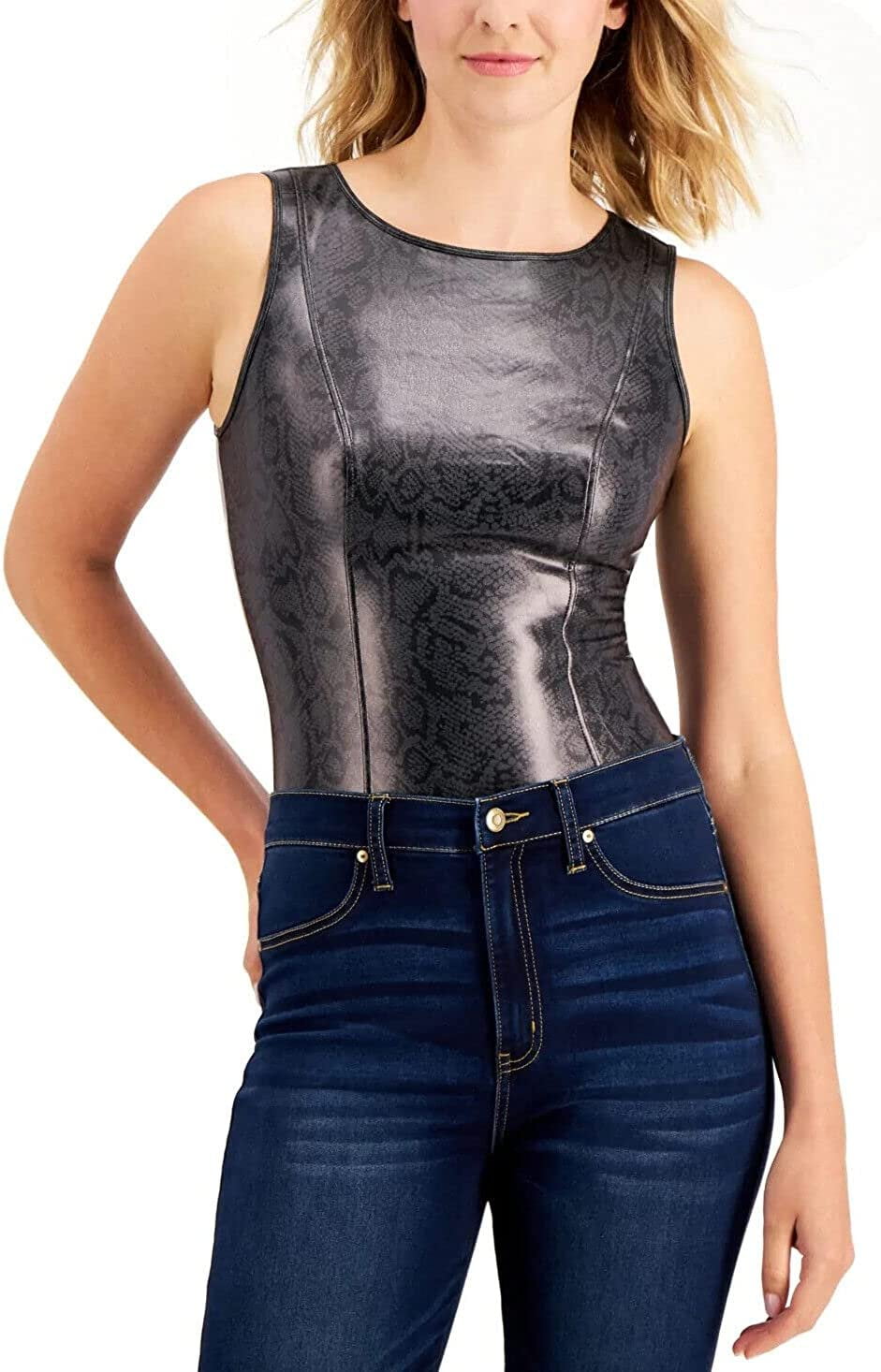 allbrand365 designer INC International Concepts Womens Faux Leather Snake  Print Bodysuit 