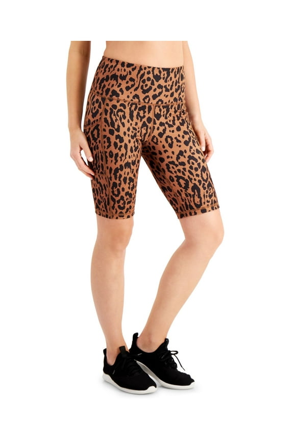 designer Ideology Womens Animal-Print High-Rise Bike Shorts