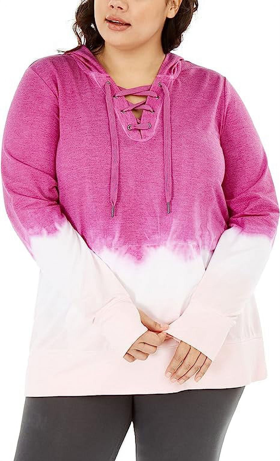allbrand365 designer Ideology Womens Plus Size Ombre Lace Up Hoodie