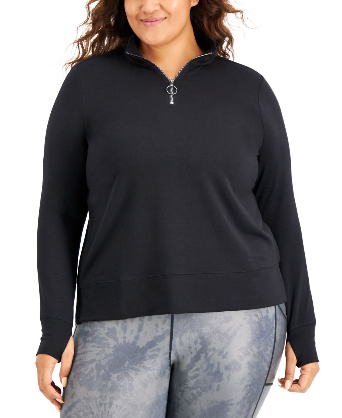 Plus Size Sweatshirt with Button Detail