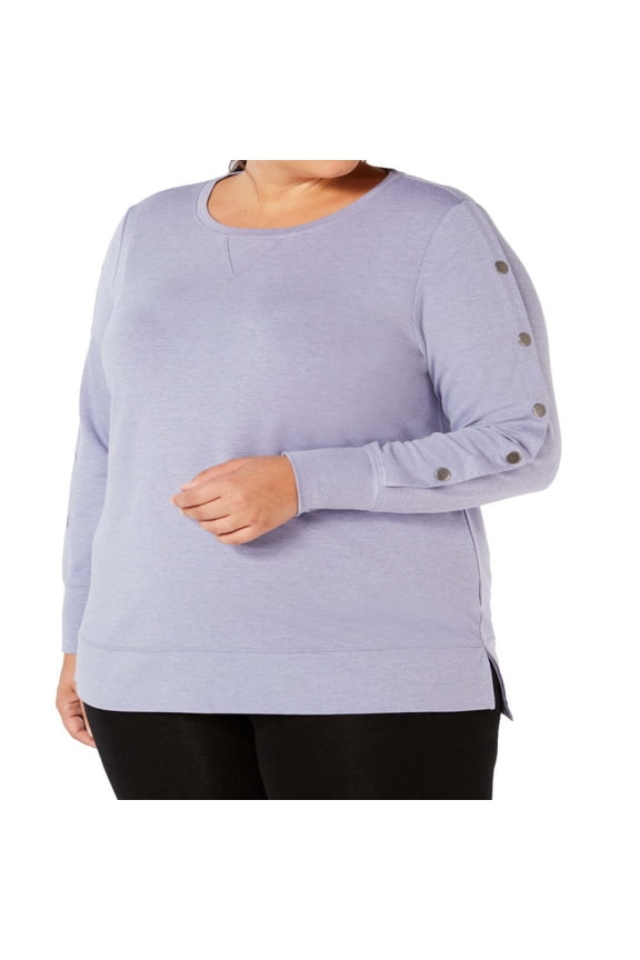 designer Womens Activewear Plus Size Snap Sleeve Top Size-1X Color-Tranquility