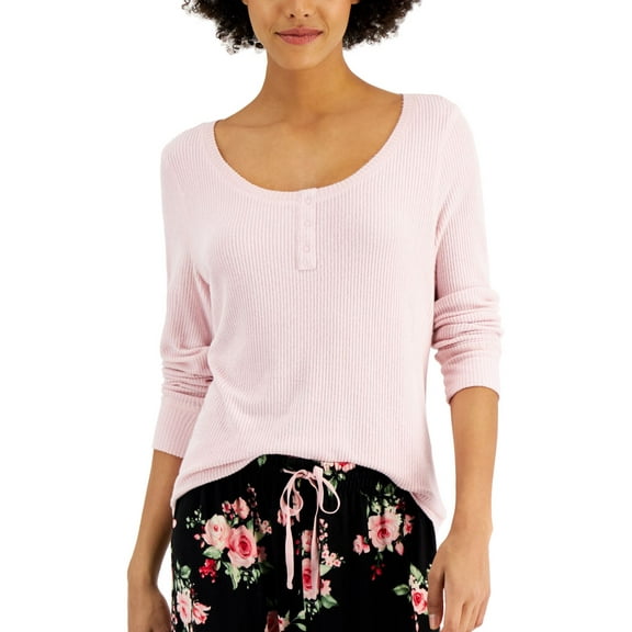 allbrand365 designer Womens Activewear Ribbed Henley Pajama Top Only,1-Piece, XS, Chalky Rose