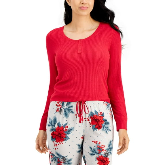 allbrand365 designer Womens Activewear Ribbed Henley Pajama Top Only,1-Piece, XX-Large, Candy Red