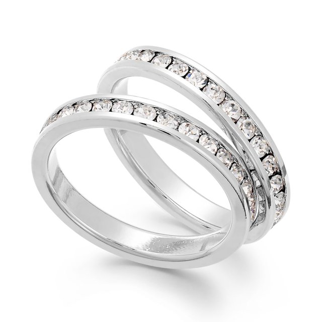 allbrand365 designer brand Glass Stone Ring Duo in Fine Silver Plate or Gold Plate