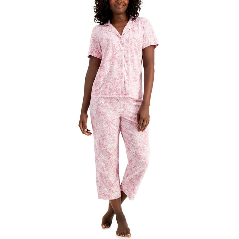 allbrand365 designer brand Printed Capri Pants Pajama Set  Womens,Rose,XX-Large