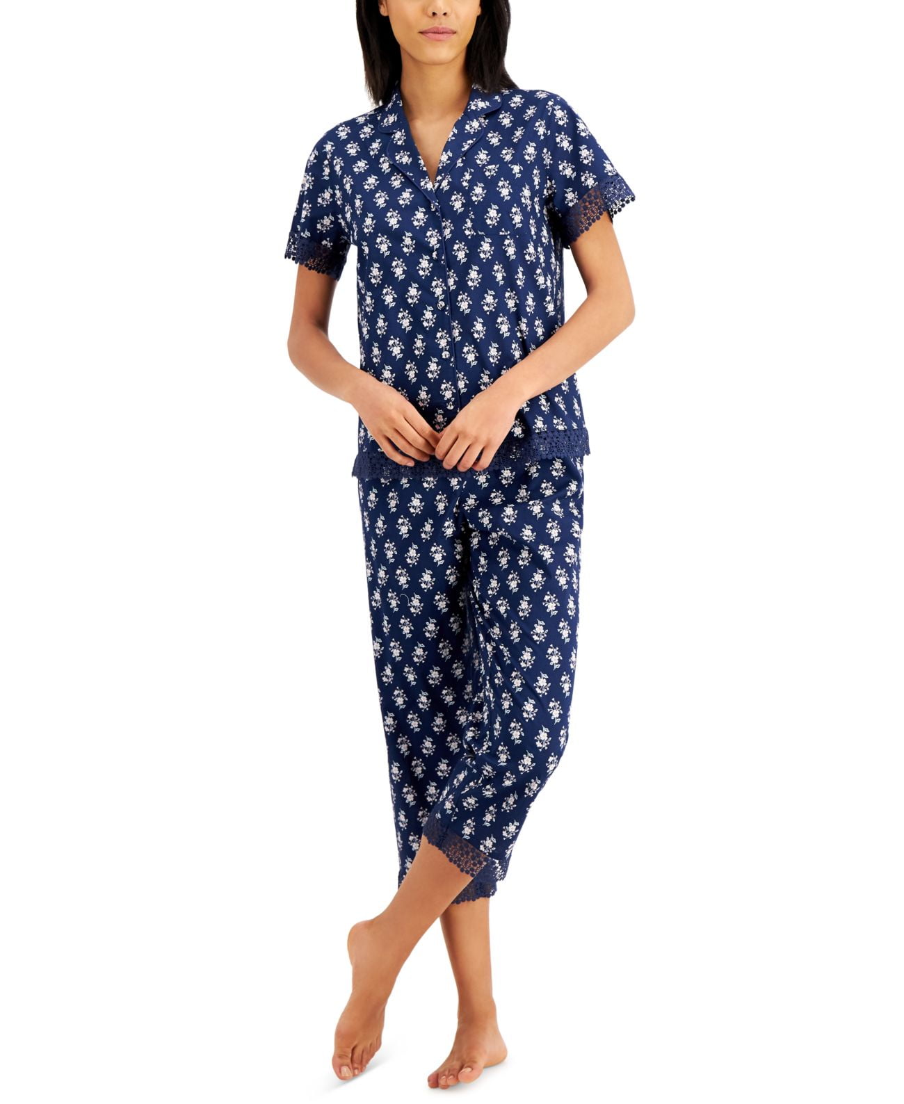allbrand365 designer brand Womens Notched Collar Top & Capris Pajama