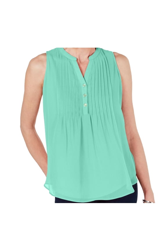 designer brand Womens Pintucked Sleeveless Top,Mint,Petite Small