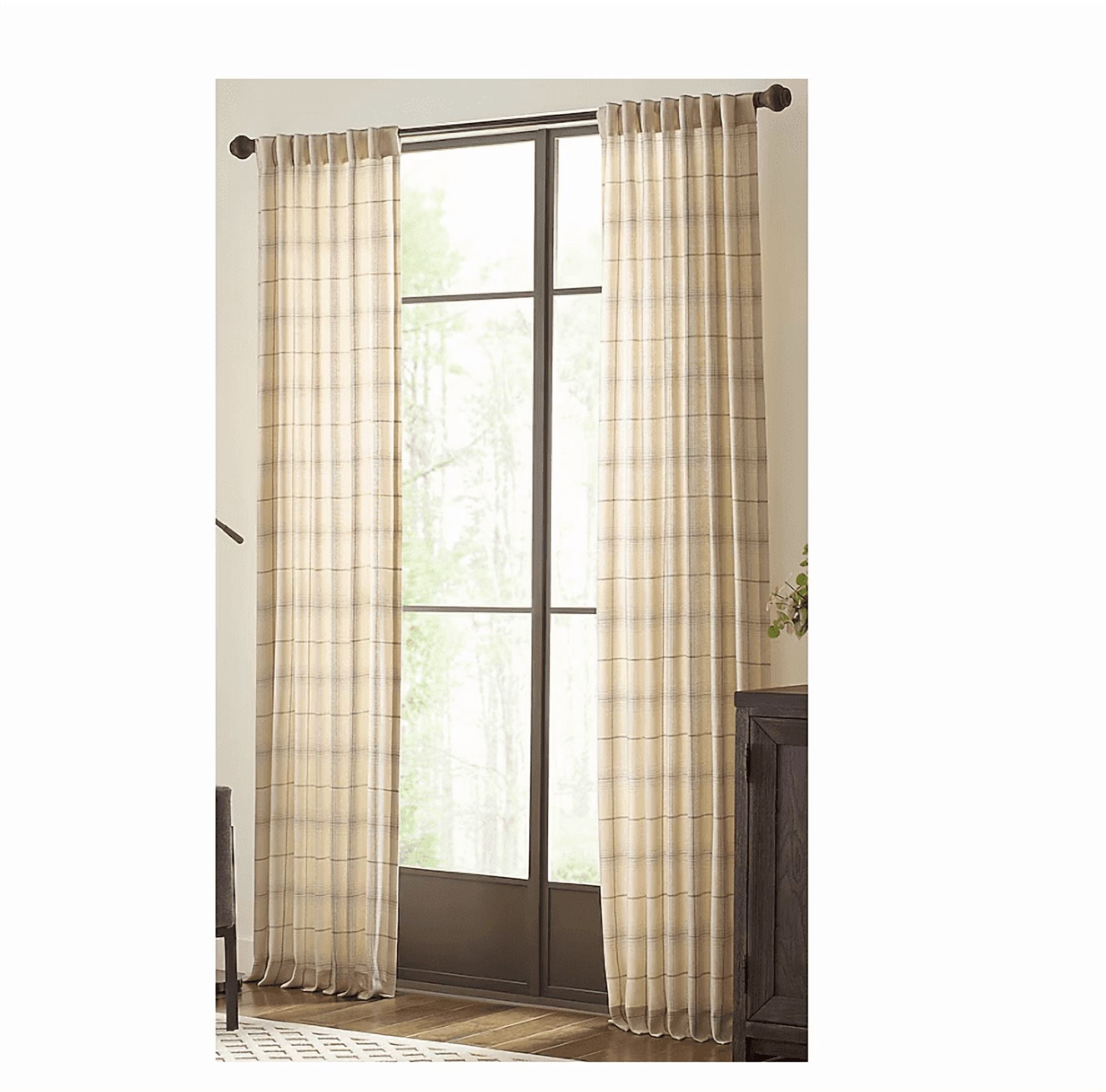 allen + roth 84-in Cream Plaid Light filtering Back tab Single curtain ...
