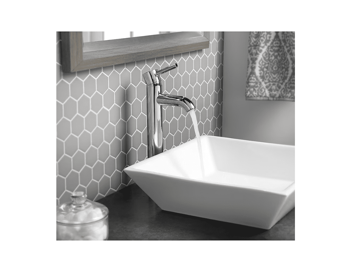 allen + roth Harlow Polished Chrome Vessel 1-handle WaterSense Low-arc Residential Handle Bathroom Sink Faucet with Drain