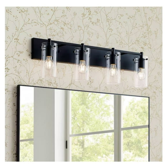 allen + roth Yuma 29.94-Inches 4 -Light Matte Black Transitional Vanity light bar