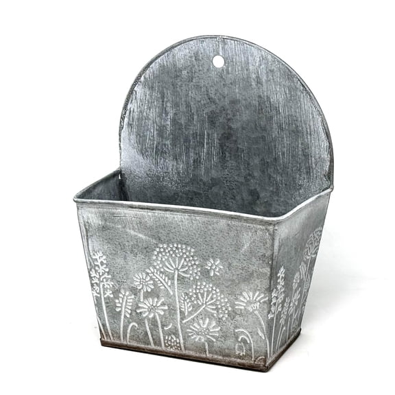 allgala Galvanized Planter Wall Mount Hanging Pot Indoor and Outdoor Decoration-Wall Grey-8"-HD88327