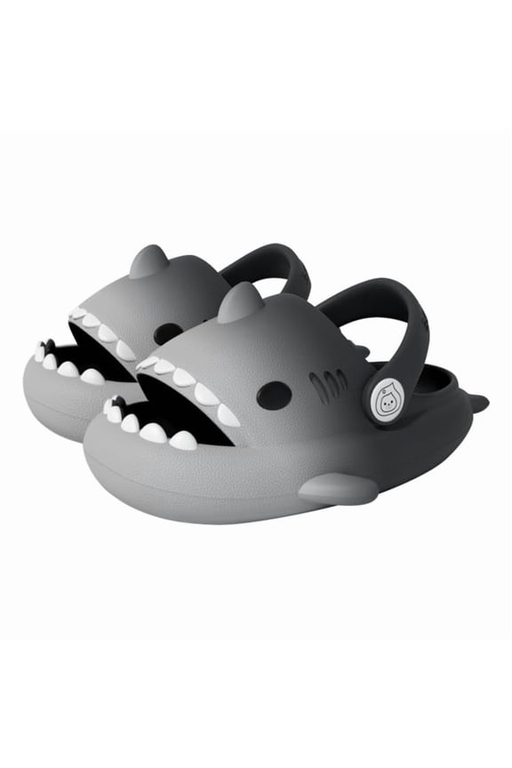 Gradient Shark Slides Slippers with Backstrap Non-Slip Novelty Open Toe Sandals for Boys Girl Indoor Outdoor Comfy Cushioned Cute Cartoon Shower Slippers Beach Pool Shoes-Black Grey