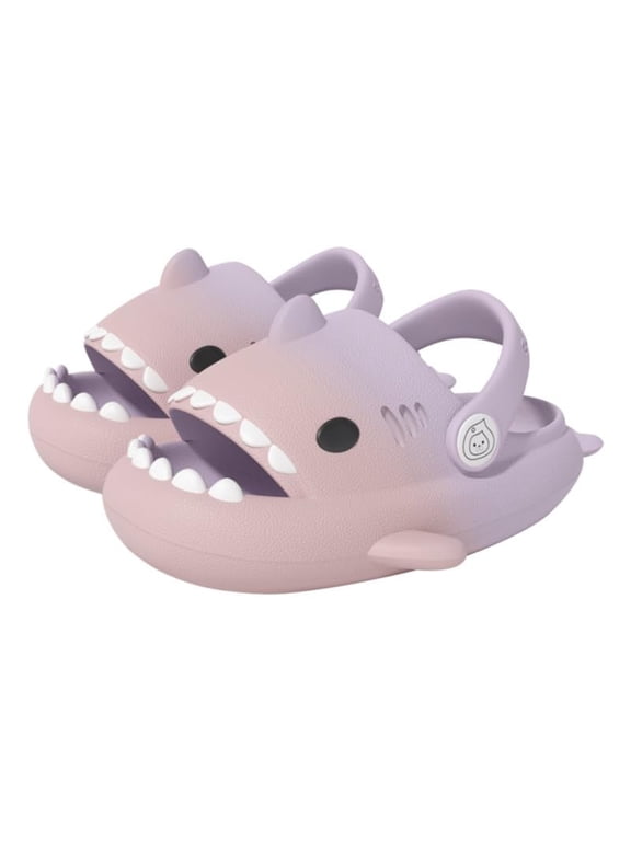 Gradient Shark Slides Slippers with Backstrap Non-Slip Novelty Open Toe Sandals for Boys Girl Indoor Outdoor Comfy Cushioned Cute Cartoon Shower Slippers Beach Pool Shoes-Pink Violet