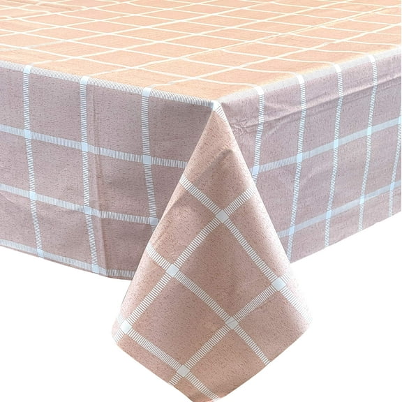 allgala Waterproof Check Design Printed PVC Vinyl Protective Tablecloth - 54x108 Inch - Pink - TC59209