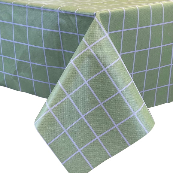 allgala Waterproof Check Design Printed PVC Vinyl Protective Tablecloth - 54x120 Inch - Green - TC59307