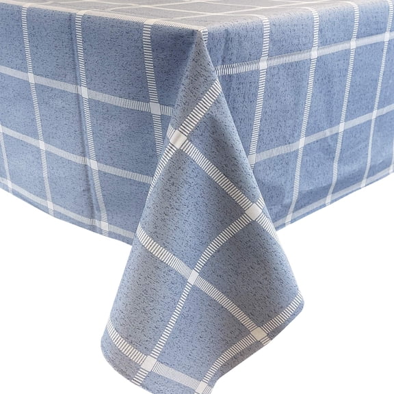 allgala Waterproof Check Design Printed PVC Vinyl Protective Tablecloth - 54x120 Inch - Light Blue - TC59310