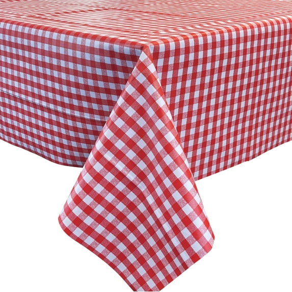 allgala Waterproof Check Design Printed PVC Vinyl Protective Tablecloth - 54x120 Inch - Red - TC59305