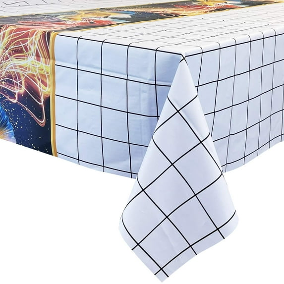 allgala Waterproof Check Design Printed PVC Vinyl Protective Tablecloth - 54x78 Inch - White and Fish - TC59101
