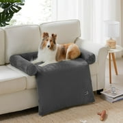 allisandro Calming Furniture Protector Dog Bed with Soft Neck Bolster, Waterproof Faux Fur Couch Cover with Removable Cover, 35 x 33 x 5 Inches, Gray