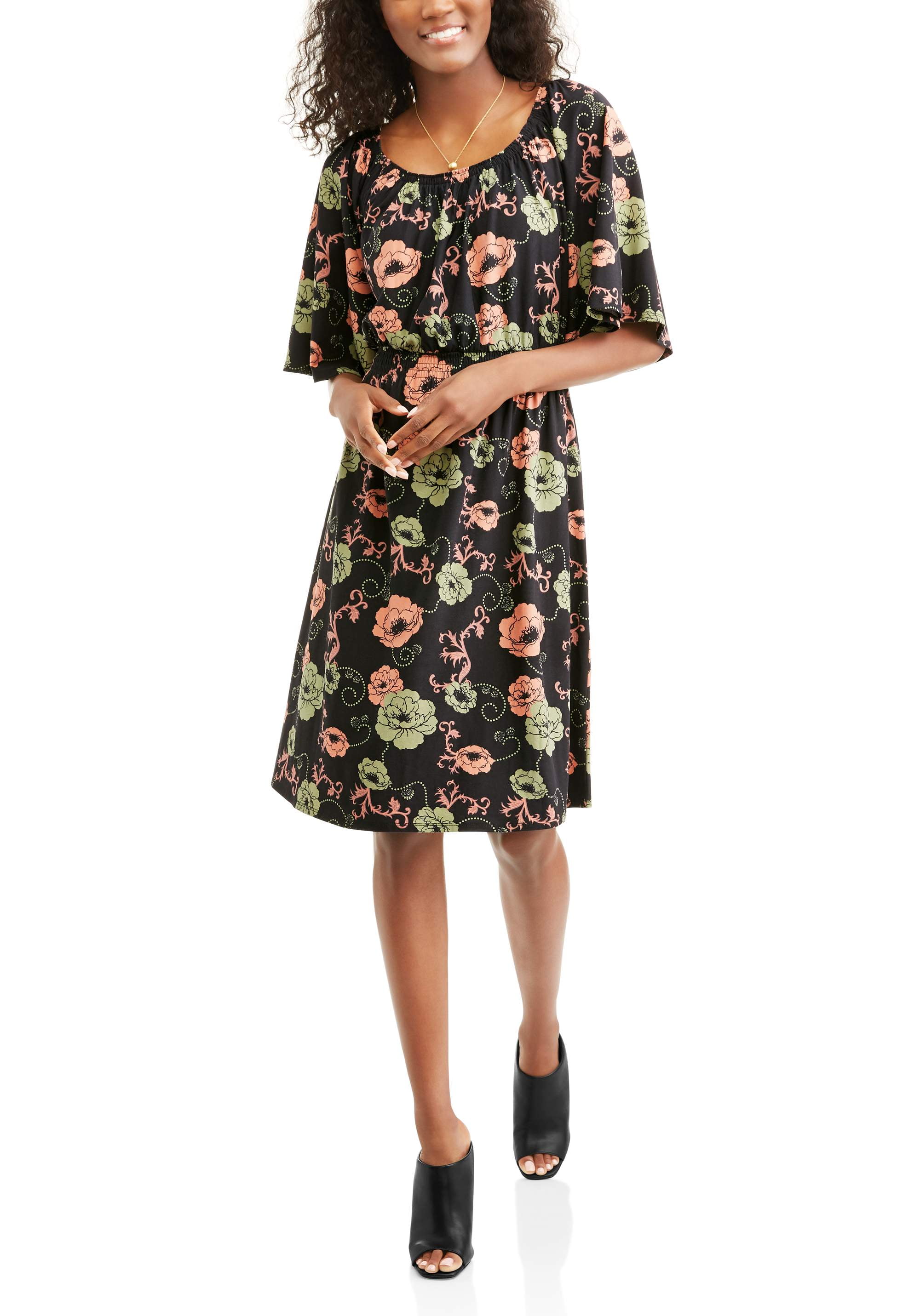 allison brittney women's elbow flutter sleeve peasant dress