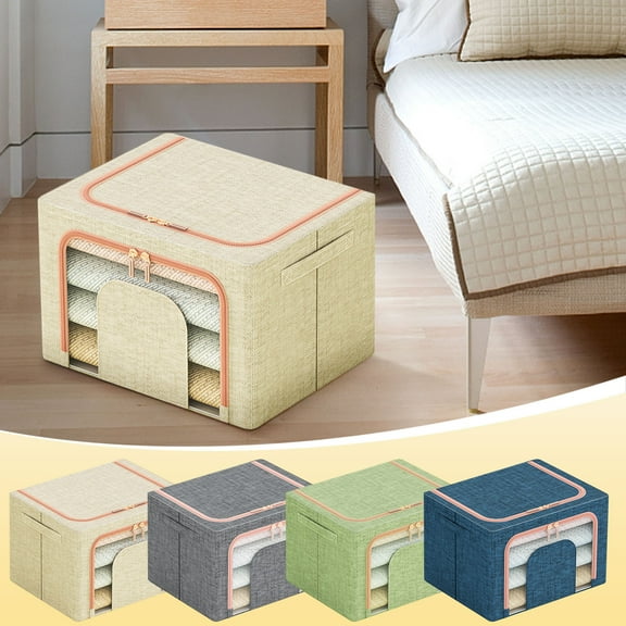 allowith Openings Clothes Storage Bins with Metal Frame, Foldable Storage Bin for Clothes, Clothing Storage Bins with Lid, Linen Storage Box With Clear Window& Zippers& Handles