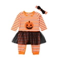 thumbnail image 1 of allshope Baby Boy Halloween Clothes Pumpkin Striped Print Long Sleeve Romper Jumpsuit and Beanie for Infant Toddler Fall Outfit, 1 of 6