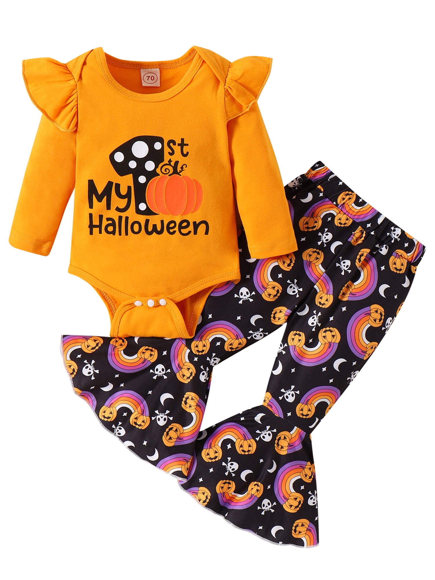 Baby Girl 2 Pieces Fall Outfits Print Long Sleeve Rompers