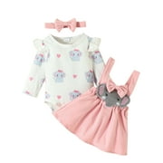 allshope Baby Girls Cute Clothes Elephant Print Long Sleeves Romper and Suspender Skirt Headband Fall Outfit