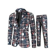 allshope Men's Christmas 2 Piece Tuxedo Suits Long Sleeve Button Lapel Snowflake Santa Print Blazer Jacket + Pants