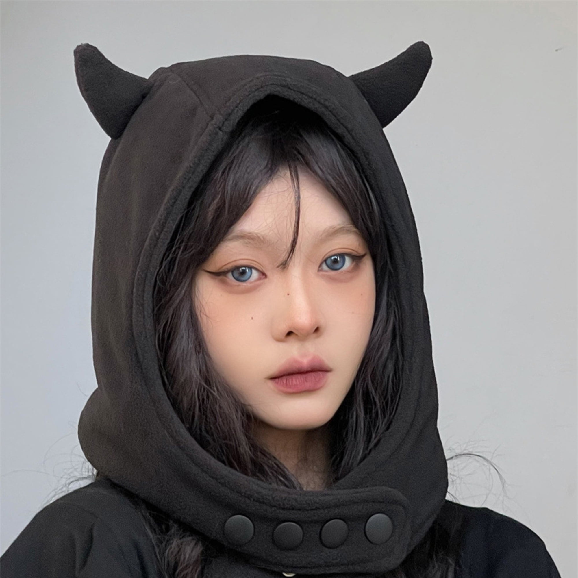 Women Fashion Hood Hats Halloween Devil Bomber Hat with Horns