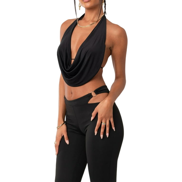 Draped Halterneck Bodysuit - Black - Ladies