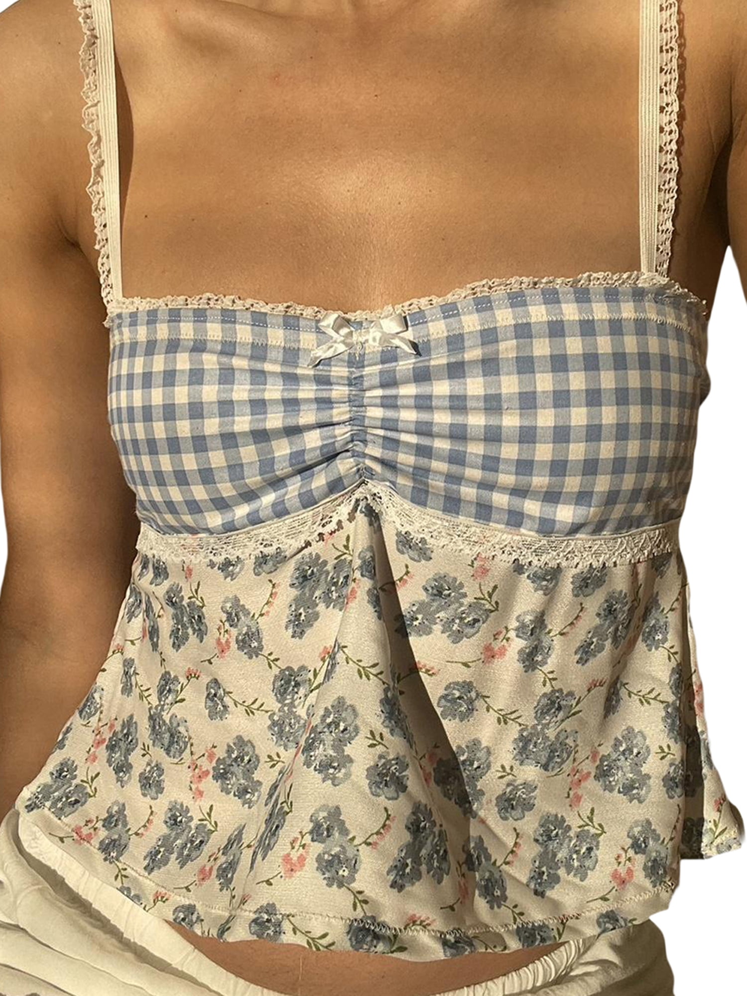 SweatyRocks Women's Lace Bow Front Sleeveless Camisole Top - Slim Fit Cropped Cami