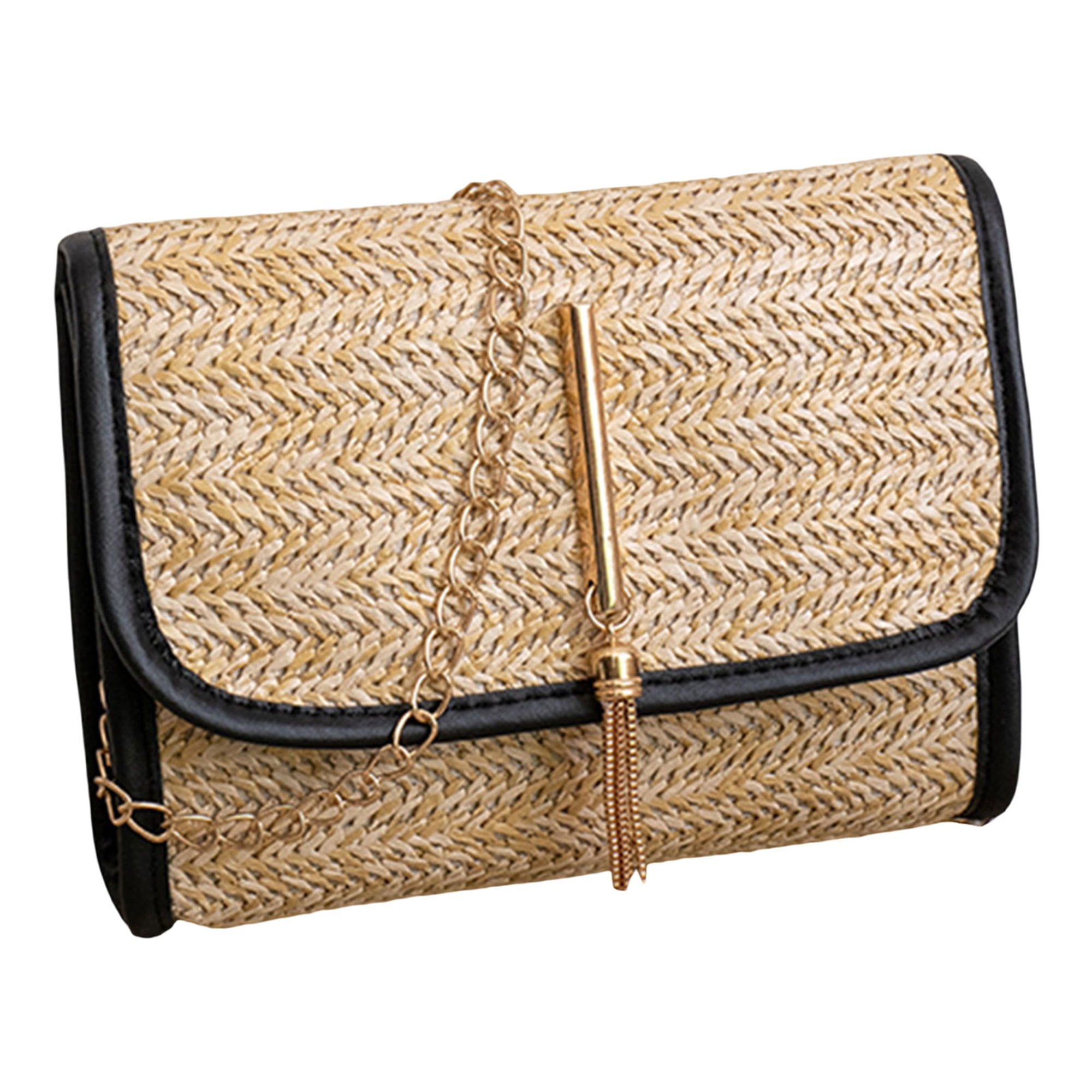 Women Straw Crossbody Bag Contrast Color Shoulder Bag Handbag