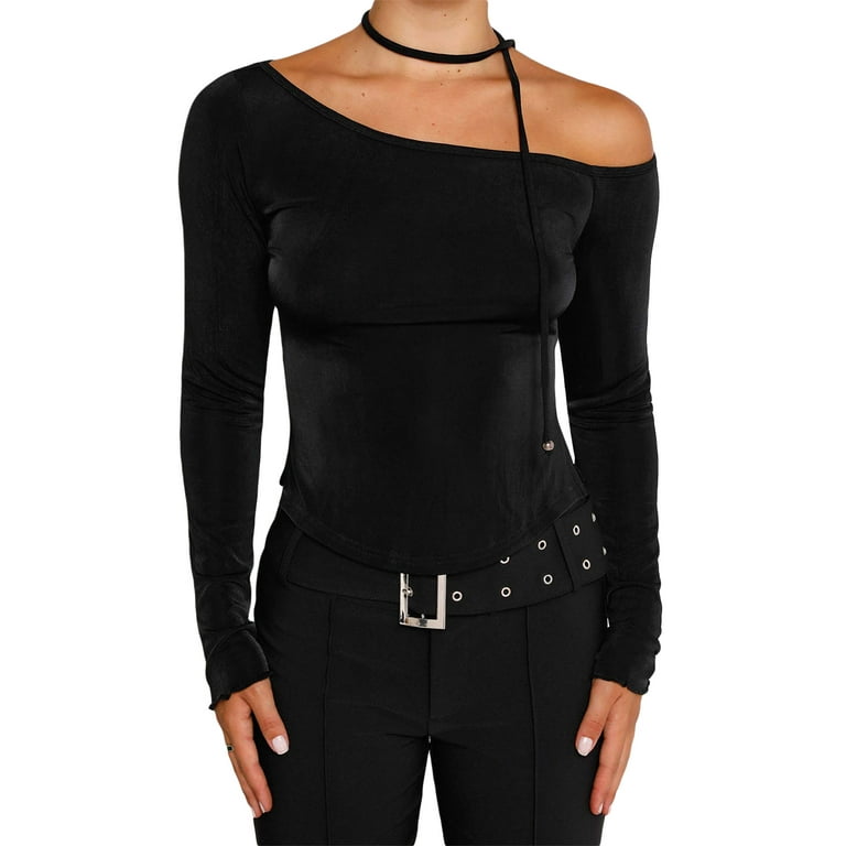 One side off online shoulder t shirt