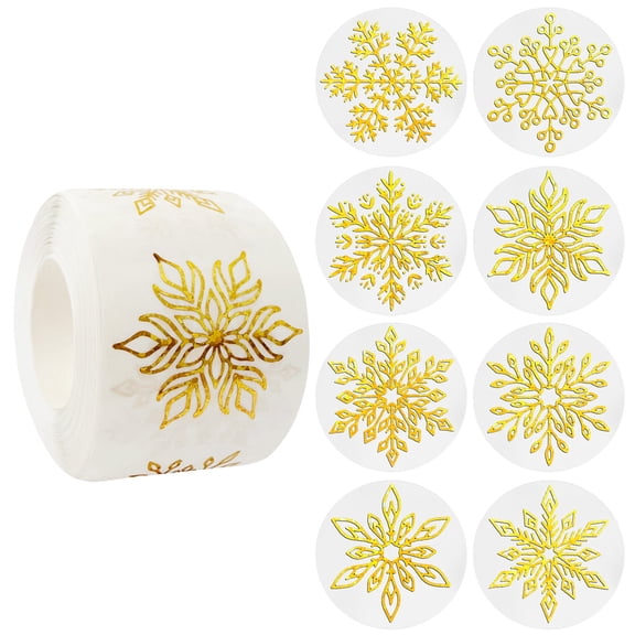 allydrew 1.5 Inch Holographic Christmas Sticker Label Roll, Holiday Stickers for Sealing Cards, Envelopes, Gift Boxes, Festive Party Favors (500pcs), Gold Snowflakes