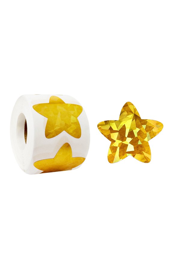 1.5 Inch Holographic Sticker Roll, for Sealing Envelopes, Gift Boxes, Journal, Party Decor and Supplies (500pcs), Gold Stars